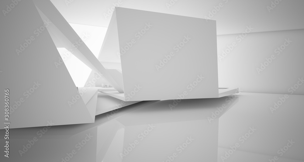 Abstract architectural white interior of a minimalist house with swimming pool. 3D illustration and rendering. Abstract architectural white interior of a minimalist house with swimming pool. 3D illustration and rendering.