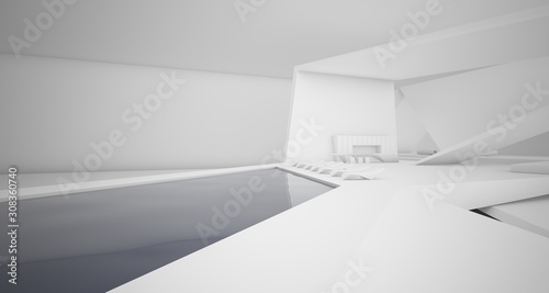 Wallpaper Mural Abstract architectural white interior of a minimalist house with swimming pool. 3D illustration and rendering. Torontodigital.ca