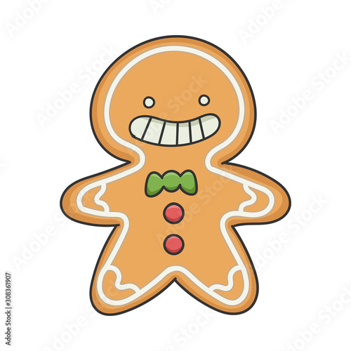 Happy smiling Christmas holiday ginger bread cookie cartoon character isolated on white