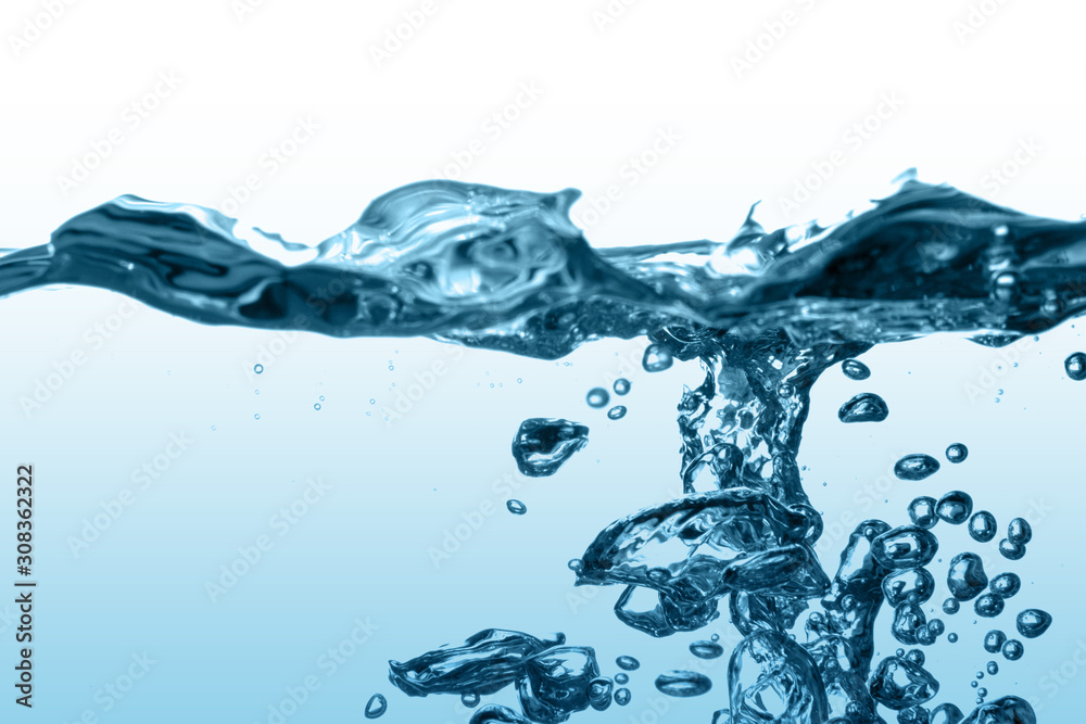 Obraz premium fresh natural drink water splash and water wave with bubbles air concept
