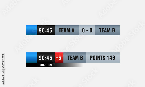 Simple square Sport competition scoreboard modern vector design for lower third television broadcast graphic template