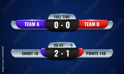 Sport competition scoreboard modern vector design for lower third television broadcast graphic template