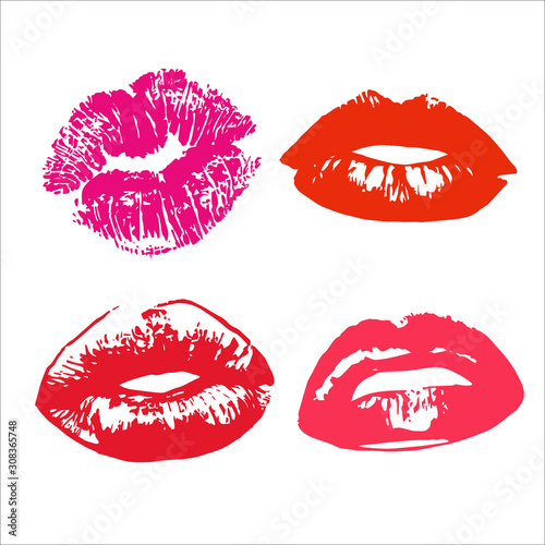 Lipstick kiss print isolated on white background - Vector illustration