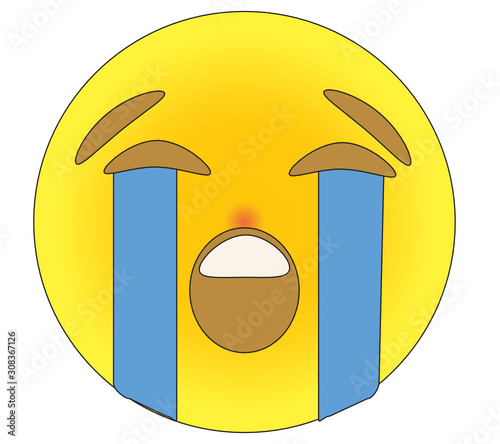 Crying Face Emoji. A yellow face with an open mouth wailing and river of tears flowing from closed eyes. Can mean the overwhelming grief and sadness.