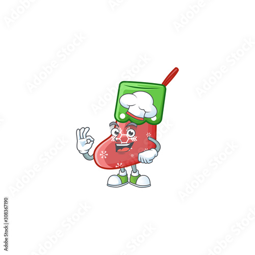 Happy Chef santa socks cartoon character with white hat