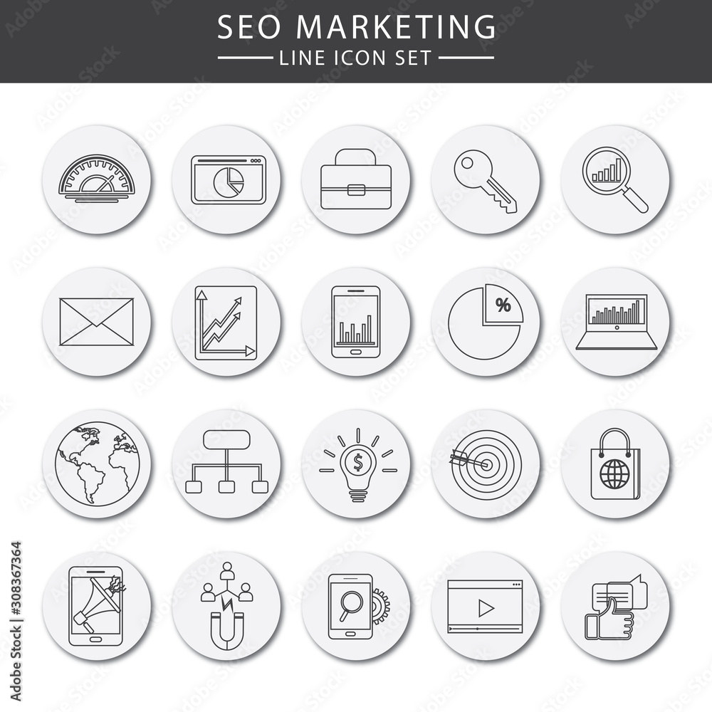 Outline web icons set - Search Engine Optimization. Thin line web icon collection. Outline web icons set - Search Engine Optimization. Thin line web icon collection.