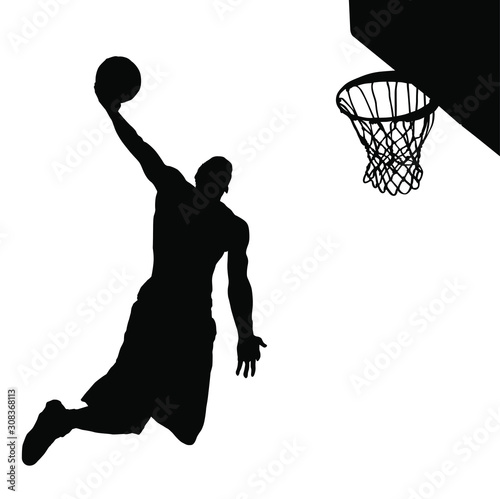 Fotobehang Vector silhouette of a basketball player dunking the ball.