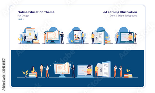 Set of collection flat design with online education theme