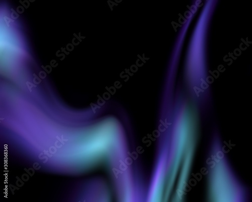Abstract movement of purple and green light effect to futuristic and technology wavy background.