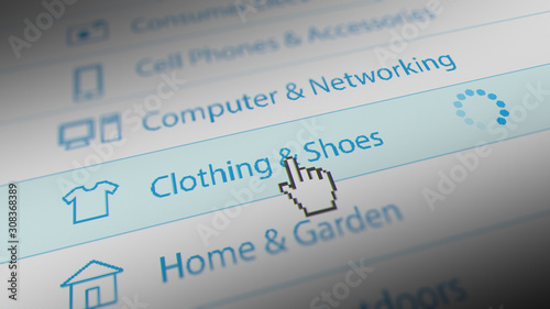 Mouse Cursor Choosing Clothing & Shoes Category For Web-Shopping. 