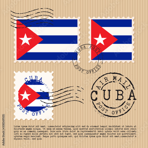 Postage stamps isolated on brown paper background with national flag : Vector Illustration