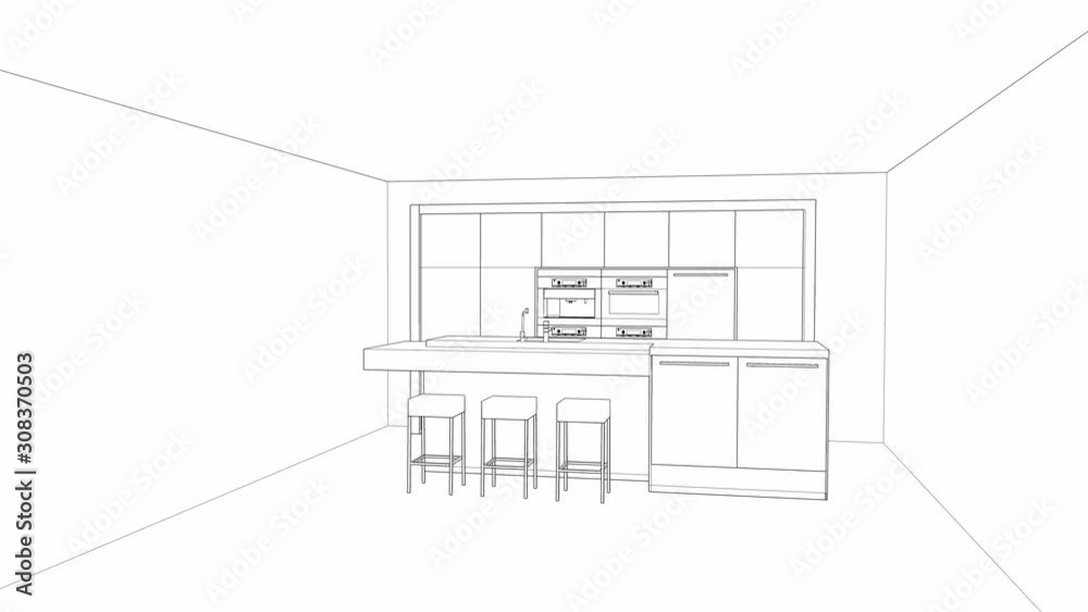 sketch of house interior design, kitchen concept, 3d animation video 4k sketch of house interior design, kitchen concept, 3d animation video 4k
