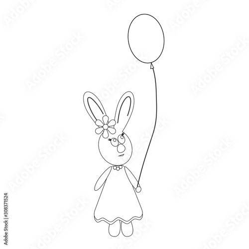 Coloring book for kids hare in a dress with a bow, cartoon, outline, vector