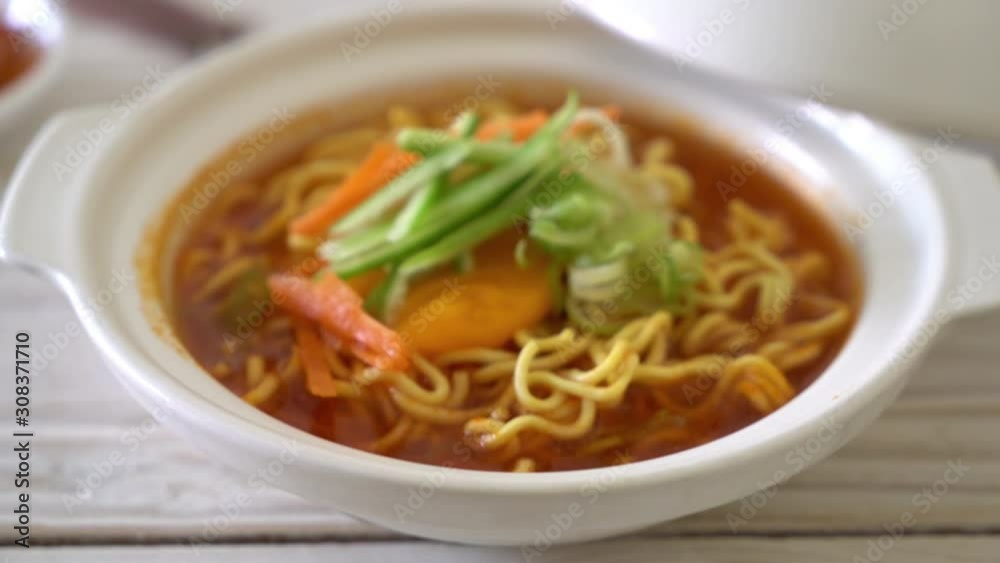 korean spicy instant noodles with egg, vegetable and kimchi korean spicy instant noodles with egg, vegetable and kimchi
