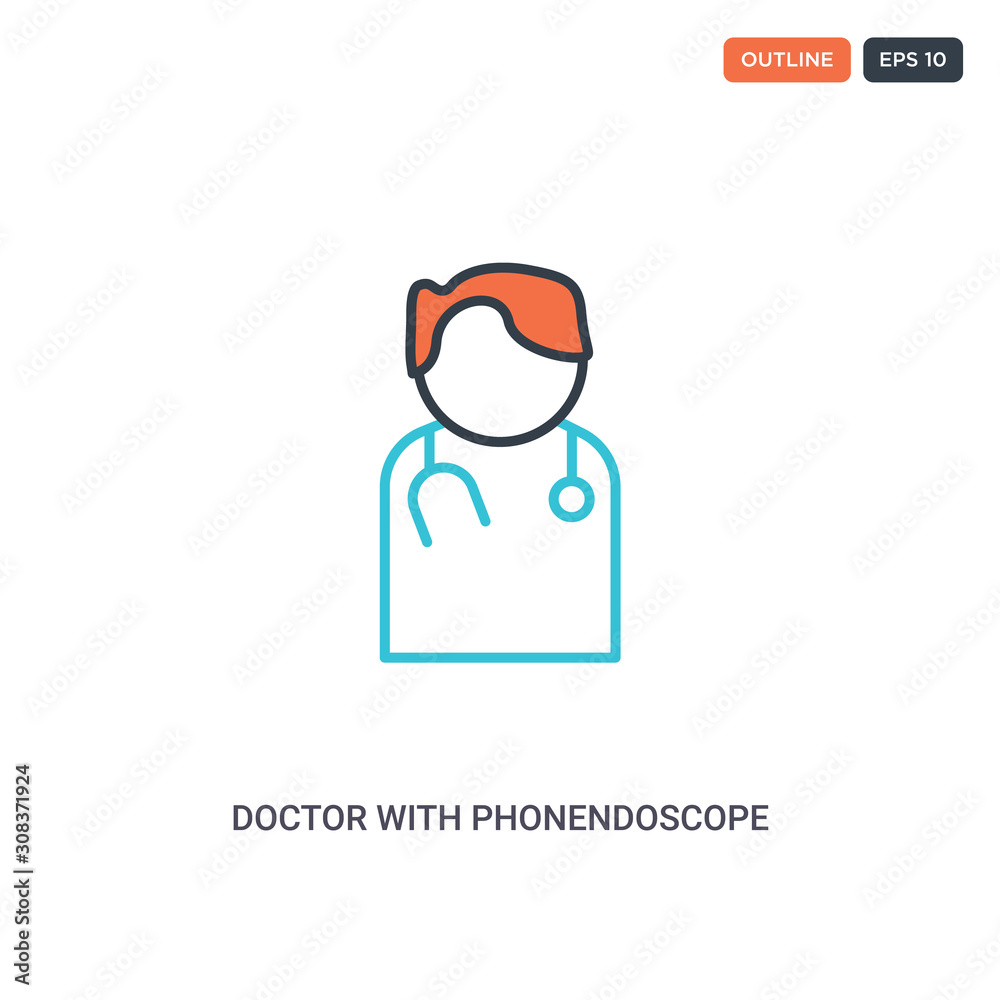 2 color doctor with phonendoscope concept line vector icon. isolated two colored doctor with phonendoscope outline icon with blue and red colors can be use for web, mobile. Stroke line eps 10.