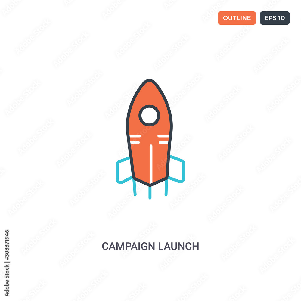 2 color Campaign launch concept line vector icon. isolated two colored Campaign launch outline icon with blue and red colors can be use for web, mobile. Stroke line eps 10.