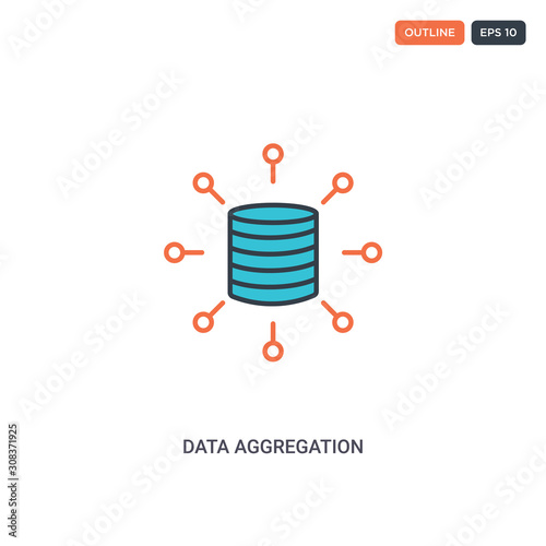 2 color data aggregation concept line vector icon. isolated two colored data aggregation outline icon with blue and red colors can be use for web, mobile. Stroke line eps 10.