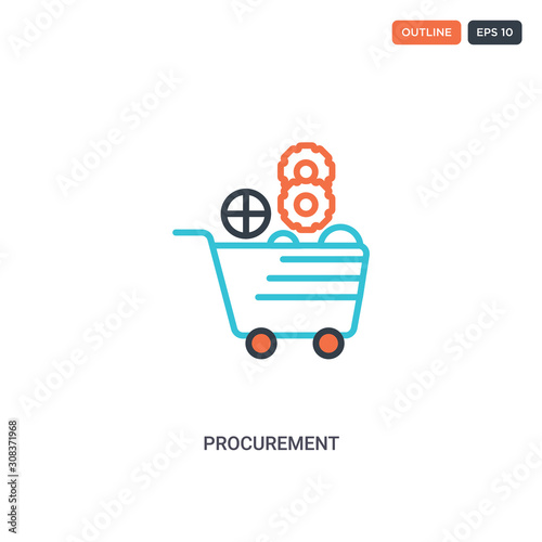 2 color procurement concept line vector icon. isolated two colored procurement outline icon with blue and red colors can be use for web, mobile. Stroke line eps 10.