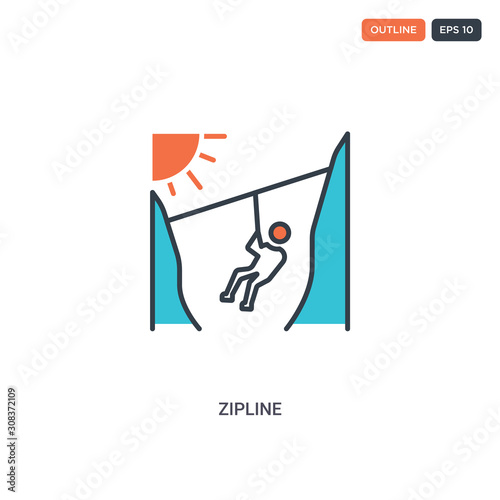 2 color Zipline concept line vector icon. isolated two colored Zipline outline icon with blue and red colors can be use for web, mobile. Stroke line eps 10.