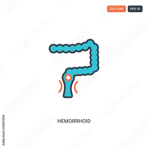 2 color Hemorrhoid concept line vector icon. isolated two colored Hemorrhoid outline icon with blue and red colors can be use for web, mobile. Stroke line eps 10.