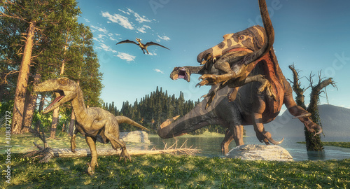 Spinosaurus and deinonychus © Orlando Florin Rosu