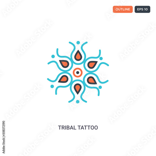 2 color tribal tattoo concept line vector icon. isolated two colored tribal tattoo outline icon with blue and red colors can be use for web, mobile. Stroke line eps 10.