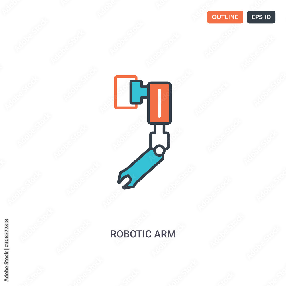 2 color robotic arm concept line vector icon. isolated two colored robotic arm outline icon with blue and red colors can be use for web, mobile. Stroke line eps 10.
