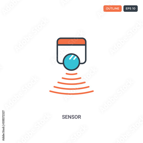 2 color Sensor concept line vector icon. isolated two colored Sensor outline icon with blue and red colors can be use for web, mobile. Stroke line eps 10.