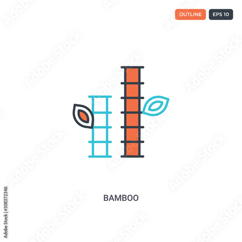 2 color Bamboo concept line vector icon. isolated two colored Bamboo outline icon with blue and red colors can be use for web, mobile. Stroke line eps 10.