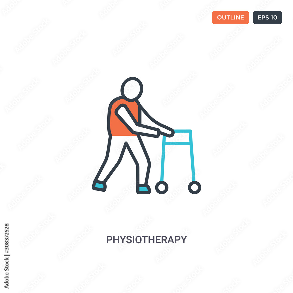 2 color physiotherapy concept line vector icon. isolated two colored physiotherapy outline icon with blue and red colors can be use for web, mobile. Stroke line eps 10.