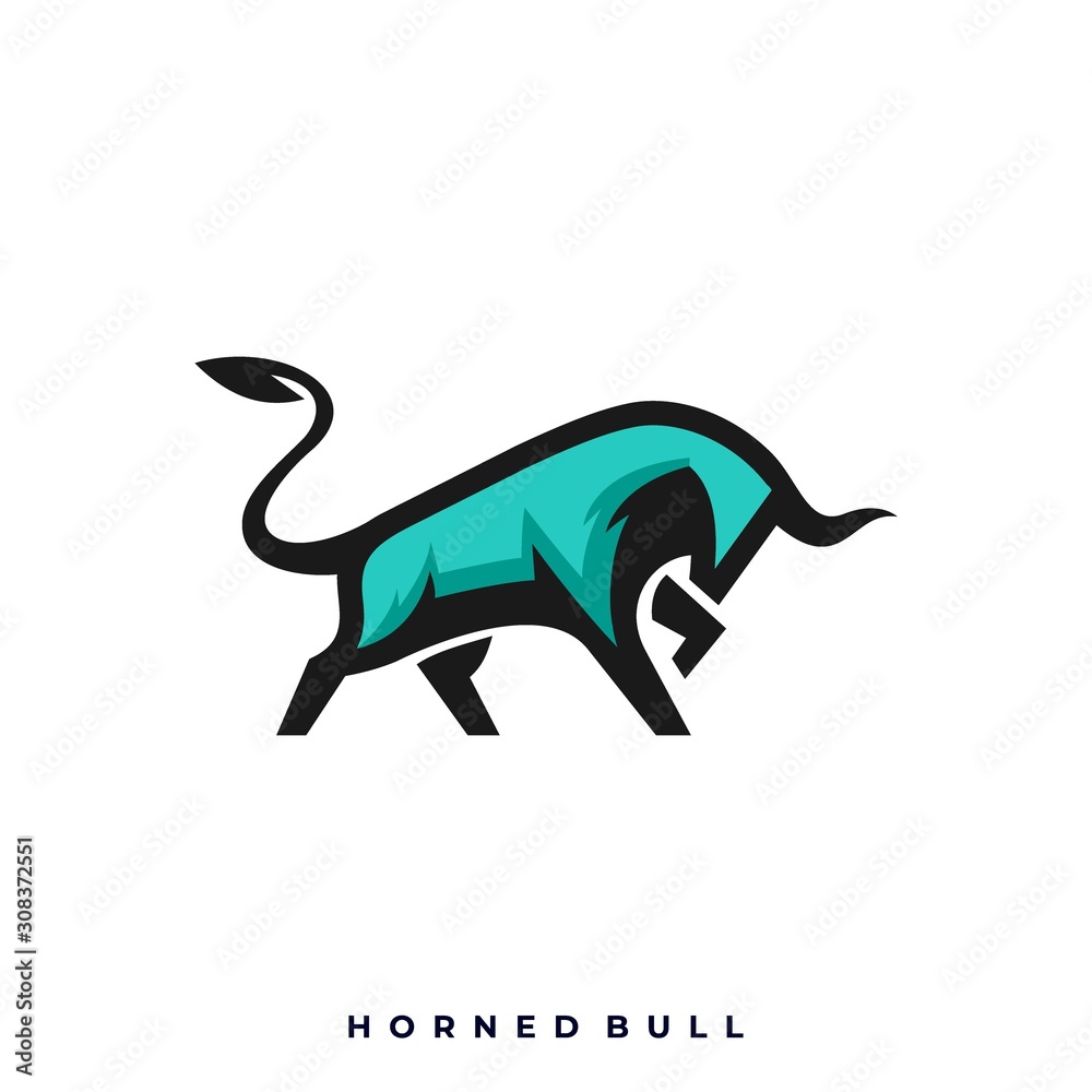 Obraz premium Horned Bull Illustration Vector Template