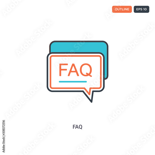 2 color Faq concept line vector icon. isolated two colored Faq outline icon with blue and red colors can be use for web, mobile. Stroke line eps 10.