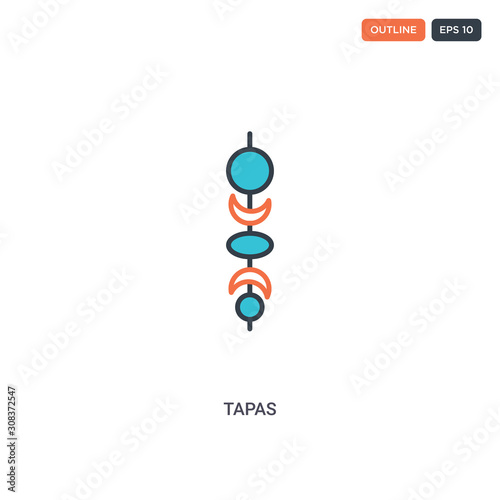 2 color tapas concept line vector icon. isolated two colored tapas outline icon with blue and red colors can be use for web, mobile. Stroke line eps 10.