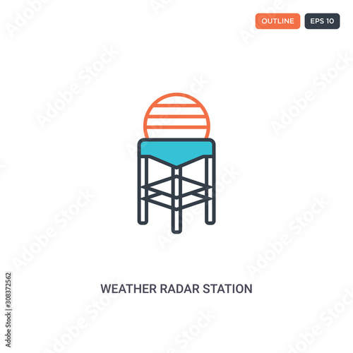 2 color Weather radar station concept line vector icon. isolated two colored Weather radar station outline icon with blue and red colors can be use for web, mobile. Stroke line eps 10.