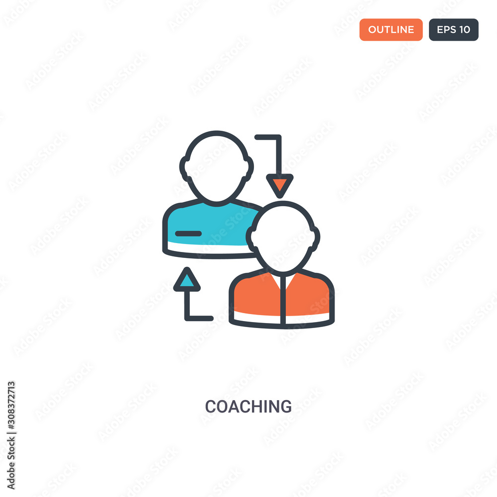 2 color coaching concept line vector icon. isolated two colored coaching outline icon with blue and red colors can be use for web, mobile. Stroke line eps 10.