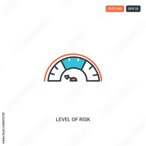 2 color Level of Risk concept line vector icon. isolated two colored Level of Risk outline icon with blue and red colors can be use for web, mobile. Stroke line eps 10.