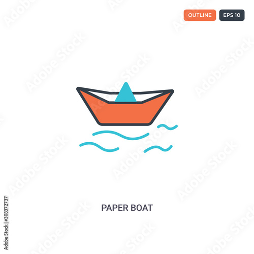 2 color Paper boat concept line vector icon. isolated two colored Paper boat outline icon with blue and red colors can be use for web, mobile. Stroke line eps 10. © Rufana