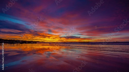 Dramatic Sunset beach at low tide, 4K RAW source