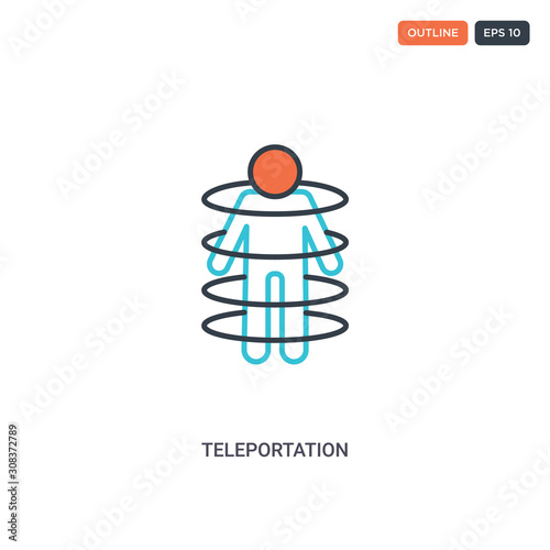 2 color Teleportation concept line vector icon. isolated two colored Teleportation outline icon with blue and red colors can be use for web, mobile. Stroke line eps 10.