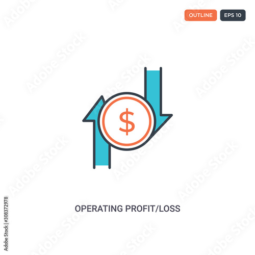 2 color Operating profit/loss concept line vector icon. isolated two colored Operating profit/loss outline icon with blue and red colors can be use for web, mobile. Stroke line eps 10. © Rufana