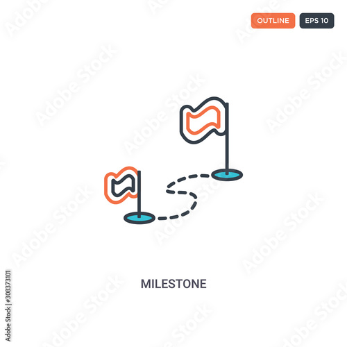 2 color Milestone concept line vector icon. isolated two colored Milestone outline icon with blue and red colors can be use for web, mobile. Stroke line eps 10.