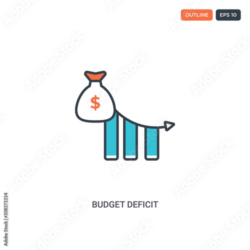 2 color budget deficit concept line vector icon. isolated two colored budget deficit outline icon with blue and red colors can be use for web, mobile. Stroke line eps 10.