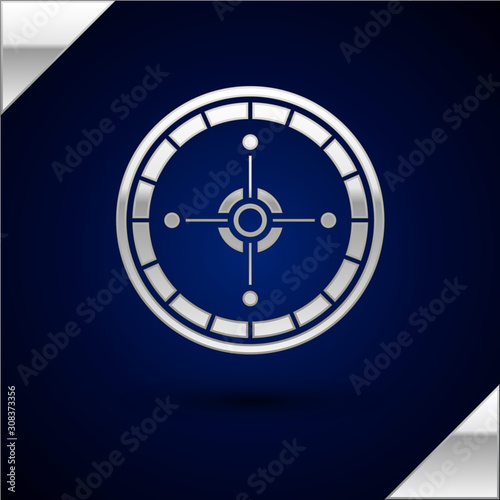 Silver Casino roulette wheel icon isolated on dark blue background.  Vector Illustration
