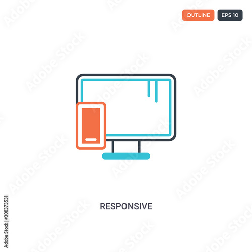 2 color Responsive concept line vector icon. isolated two colored Responsive outline icon with blue and red colors can be use for web, mobile. Stroke line eps 10.