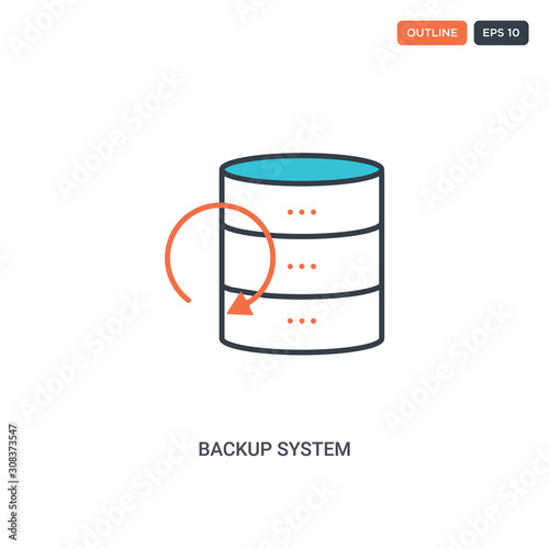 2 color backup system concept line vector icon. isolated two colored backup system outline icon with blue and red colors can be use for web, mobile. Stroke line eps 10.