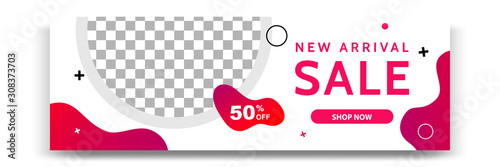 Abstract gradient modern geometric banner template design in red, black, white color. Suitable for advertising and promotion in social media post, blog, web, cover, header. Vector Illustration. 