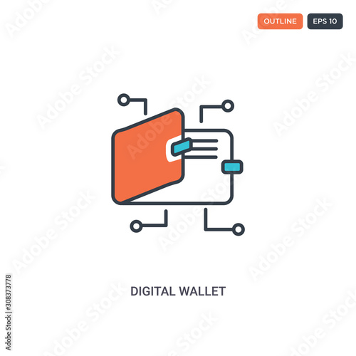 2 color digital wallet concept line vector icon. isolated two colored digital wallet outline icon with blue and red colors can be use for web, mobile. Stroke line eps 10.