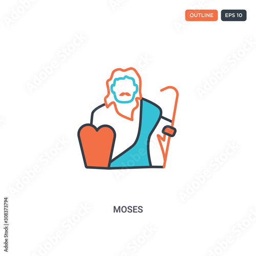 2 color Moses concept line vector icon. isolated two colored Moses outline icon with blue and red colors can be use for web, mobile. Stroke line eps 10.