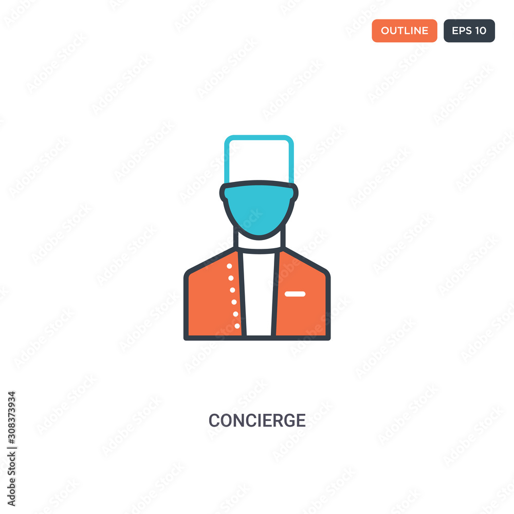 2 color Concierge concept line vector icon. isolated two colored Concierge outline icon with blue and red colors can be use for web, mobile. Stroke line eps 10.
