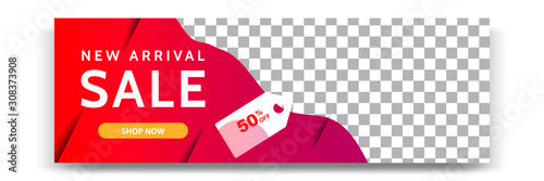 Abstract gradient modern geometric banner template design in red, black, white color. Suitable for advertising and promotion in social media post, blog, web, cover, header. Vector Illustration. 